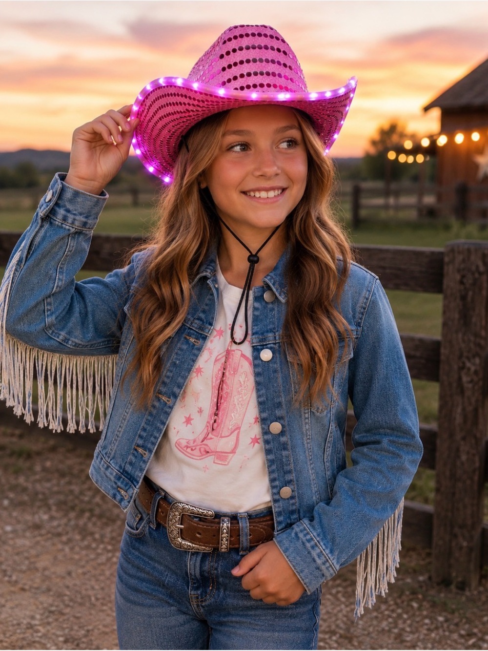 Pink LED Light Up Cowboy Hat Sequin Western Cowgirl Rodeo Nashville Festival